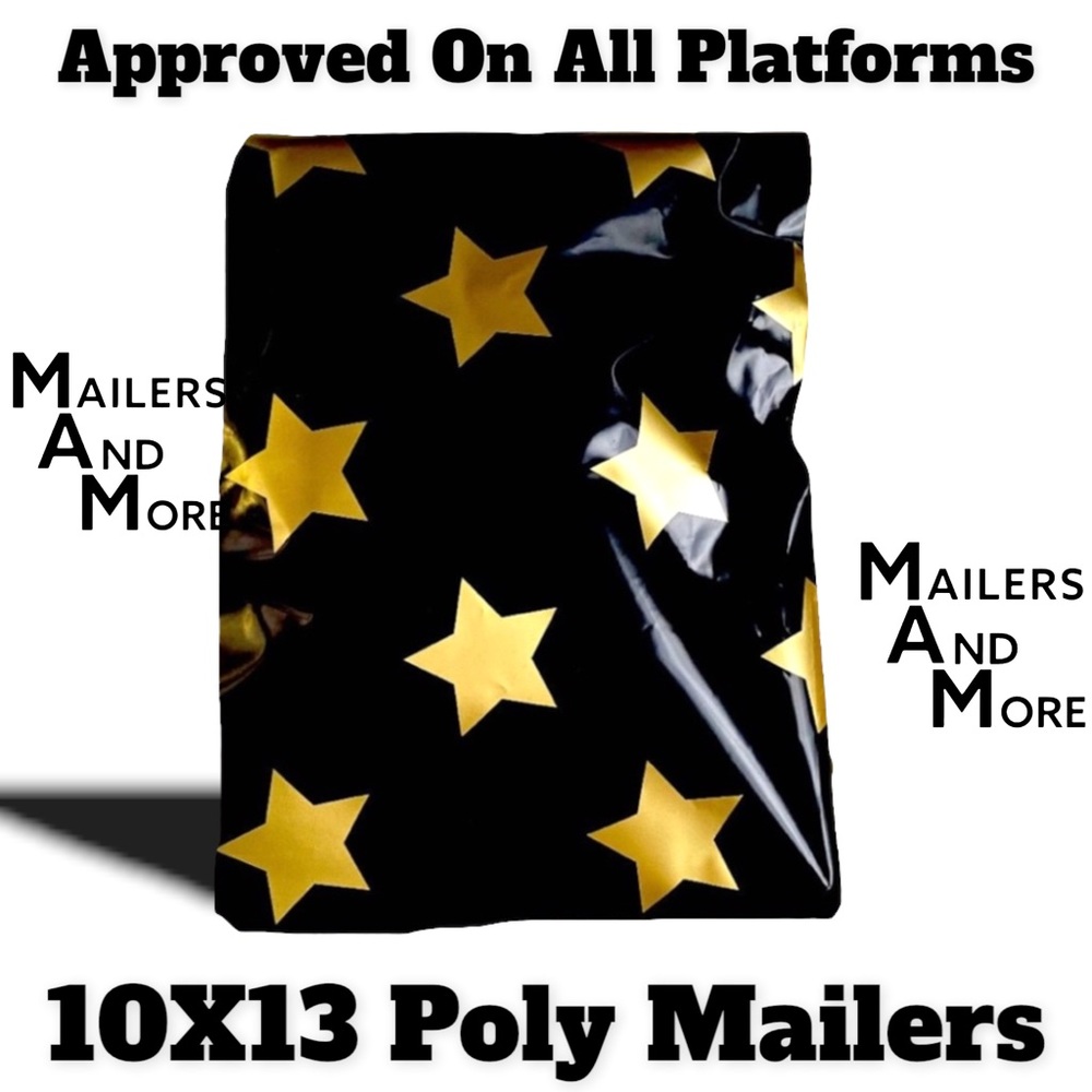 25 10X13 Black Gold Star Poly Mailers PRICE FIRM - Picture 2 of 4